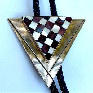 Vintage Checker Inlay Bolo Tie